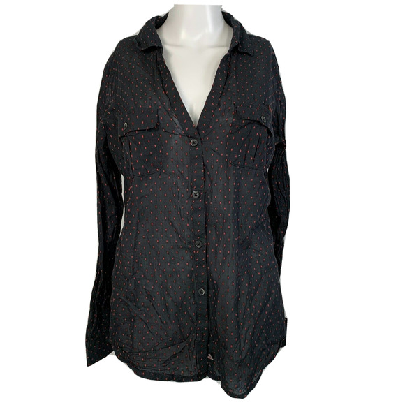 Columbia PFG Shirt Womens‎ Sz M Black Red Polka Dot Button Up Georgia Cotton - Picture 1 of 10